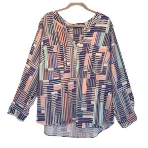 Adrienne Vittadini Abstract Patchwork Blouse Plus Size 3X